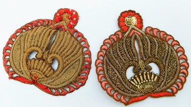 Embroidered Applique With Gold Zardozi Embroidery, Beads and Sequins, Blush Pink And Orange Appliqué Patch